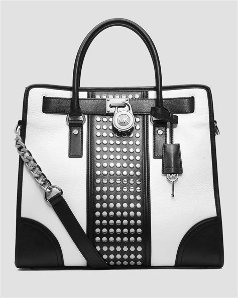 michael kors hamilton center stripe studded large leather tote|Michael Kors large satchel handbag.